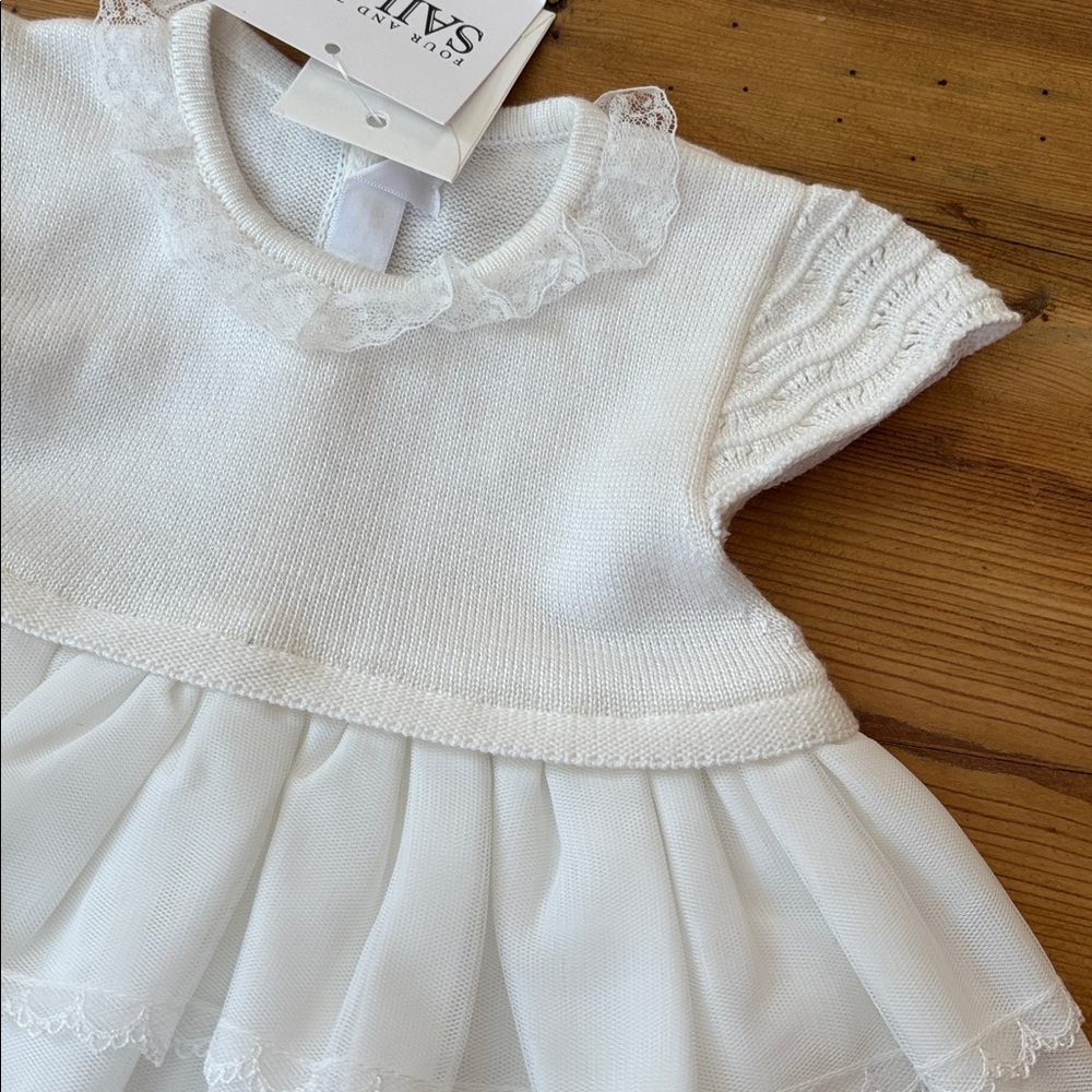 New! MAYORAL 75 White Knit & Woven Layered Dress Ceremony Dress - Picture 2 of 7